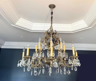 Gilded Bronze And Crystal 14 Light Double Tiered Chandelier
