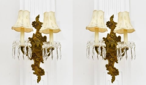 Pair of Double Arm Brass Wall Sconces