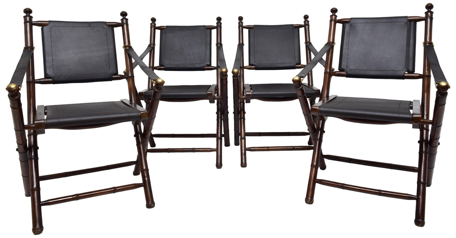 Set of 4 Leather and Faux Bamboo Folding Chairs Attributed to Maison Jansen (1 of 14)