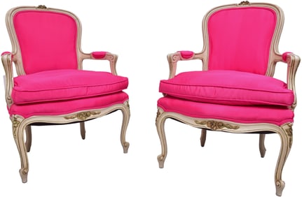 Pink Upholstered Down Filled Bergere Chairs