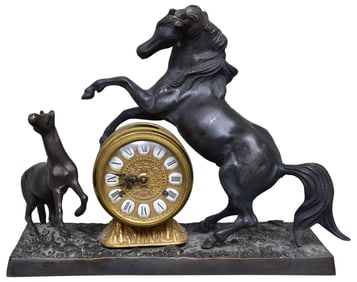Farbel Signed Mantel Clock With Prancing Horse