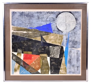 Minoru Saito Signed Abstract Artist Proof Woodcut Titled "Early Winter"