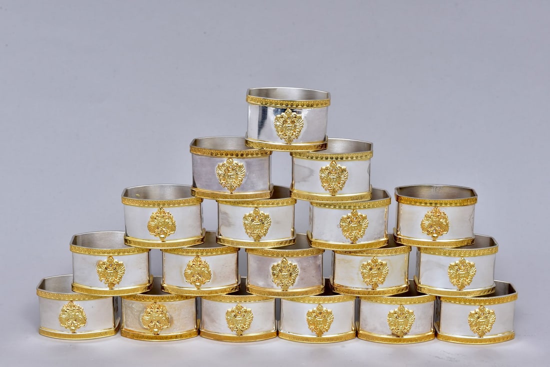 Set of 18 Faberge Sterling Silver Napkin Rings (1 of 7)