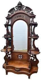 Antique Victorian Carved Walnut Mirrored Etagere