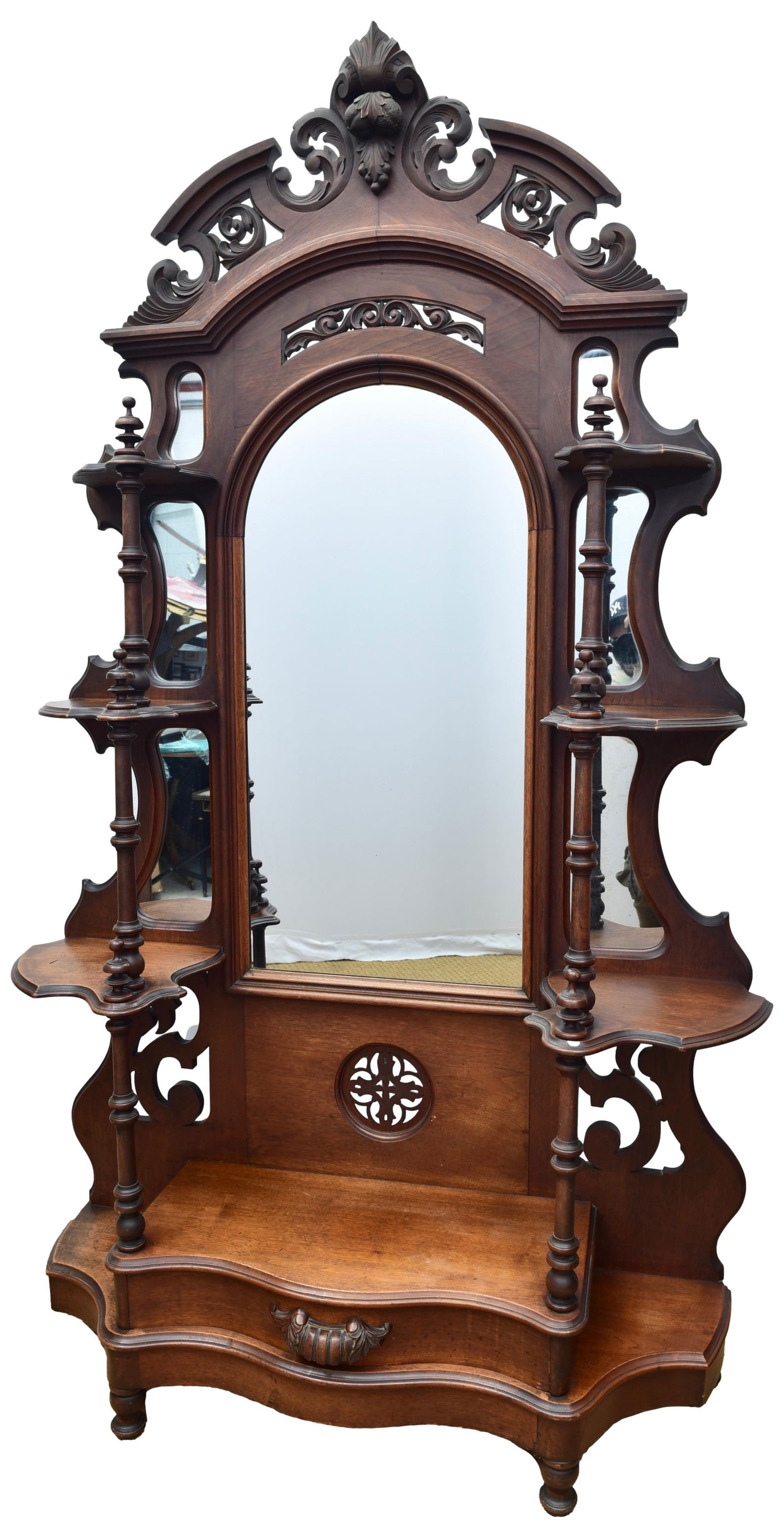Antique Victorian Carved Walnut Mirrored Etagere (1 of 12)