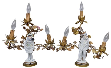 Pair of French Porcelain Figural Table Lamps