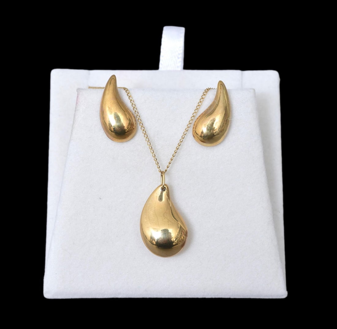 14K Yellow Gold Necklace with Teardrop Pendant and Matching Earrings (1 of 7)