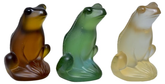 Set of Three Lalique Crystal Rainette Frog Figurines