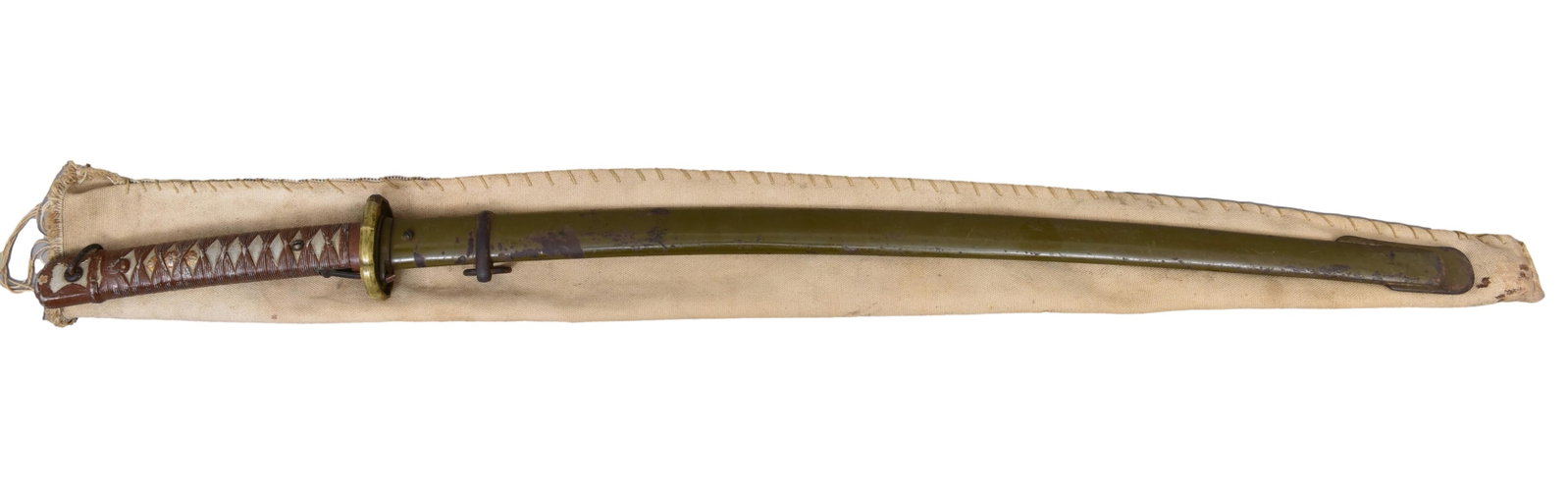 Japanese Non-Commissioned Officer's Sword: Includes canvas cover. Sword measures 36 1/2" long. The Arts Auction House offers local delivery to Manhattan, Connecticut and Westchester for most items excluding very large furniture. For a price qu