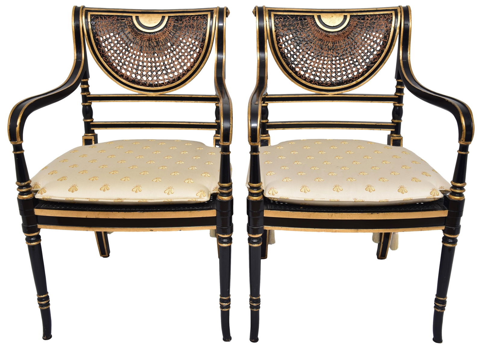 Pair of Regency Style Ebonized Caned Back Armchairs (1 of 20)