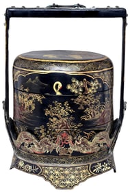 Chinese Three Tiered Black Lacquer Wedding Basket