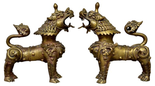 Pair of Brass Chinese Foo Dog Figurines