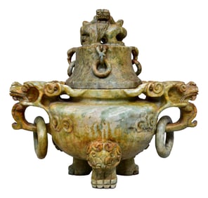 Chinese Qing Dynasty Carved Soapstone Dragon Censer