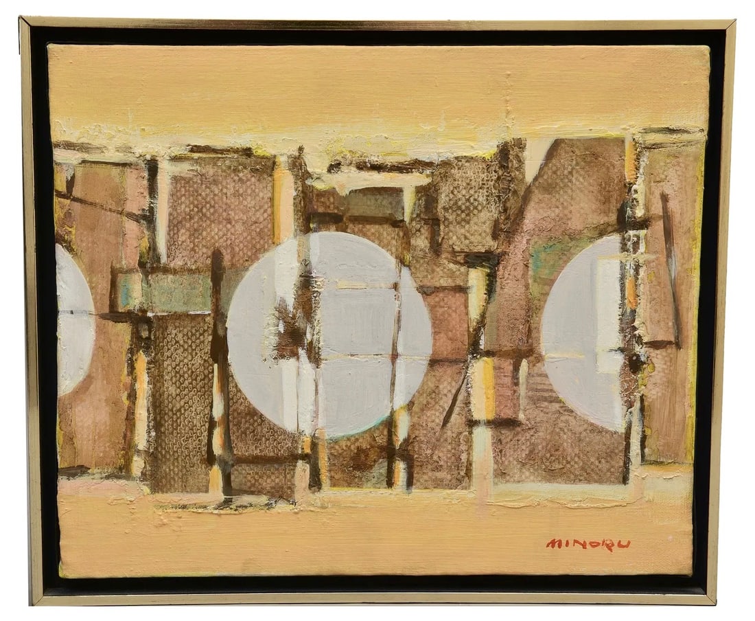 Minoru Saito Signed Abstract Oil on Canvas Painting (1 of 5)