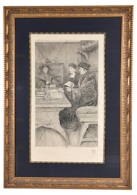 Antique Etching Titled Erasmus reading to Colet by William Harry Warren Bicknell