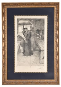 Antique Etching Titled William Caxton by William Harry Warren Bicknell