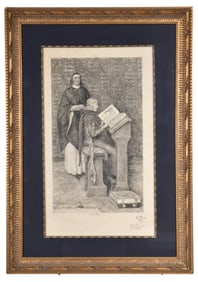 Antique Etching Titled Richard DeBury and Edward III by William Harry Warren Bicknell