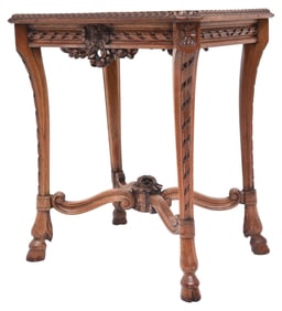 Late 19th Century Rococo Revival Carved Wooden Accent Table With Hoof Feet