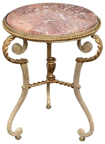 Neoclassical Style Iron Pink Marble Accent Table