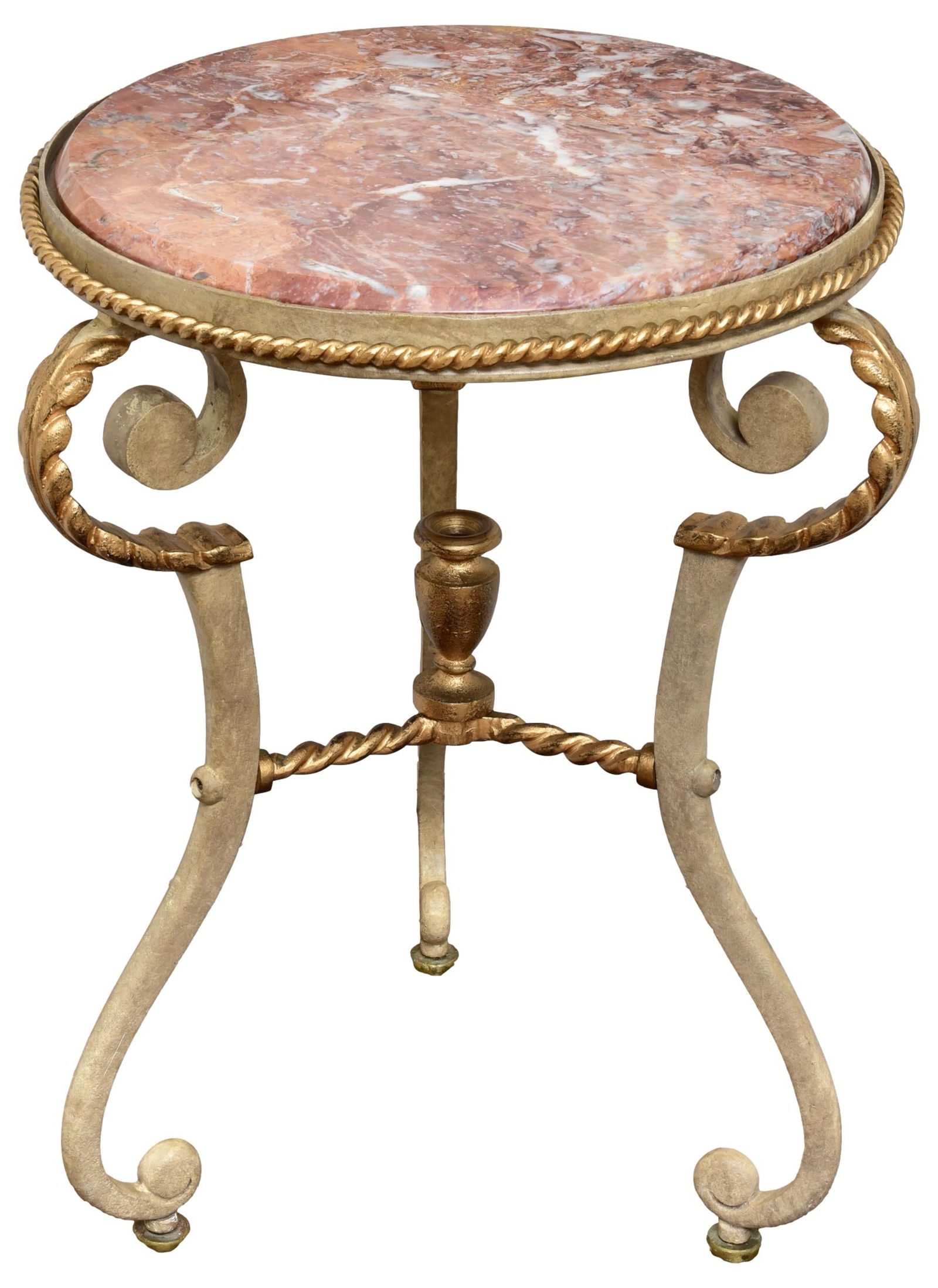Neoclassical Style Iron Pink Marble Accent Table (1 of 8)