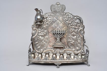 Antique circa 1900 Isaac Perlman Silver Hanukkah Lamp