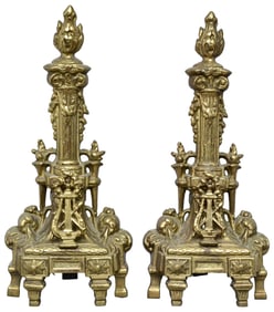 Early 20th Century Louis XV/XVI Style Cast Iron Gilt Andirons