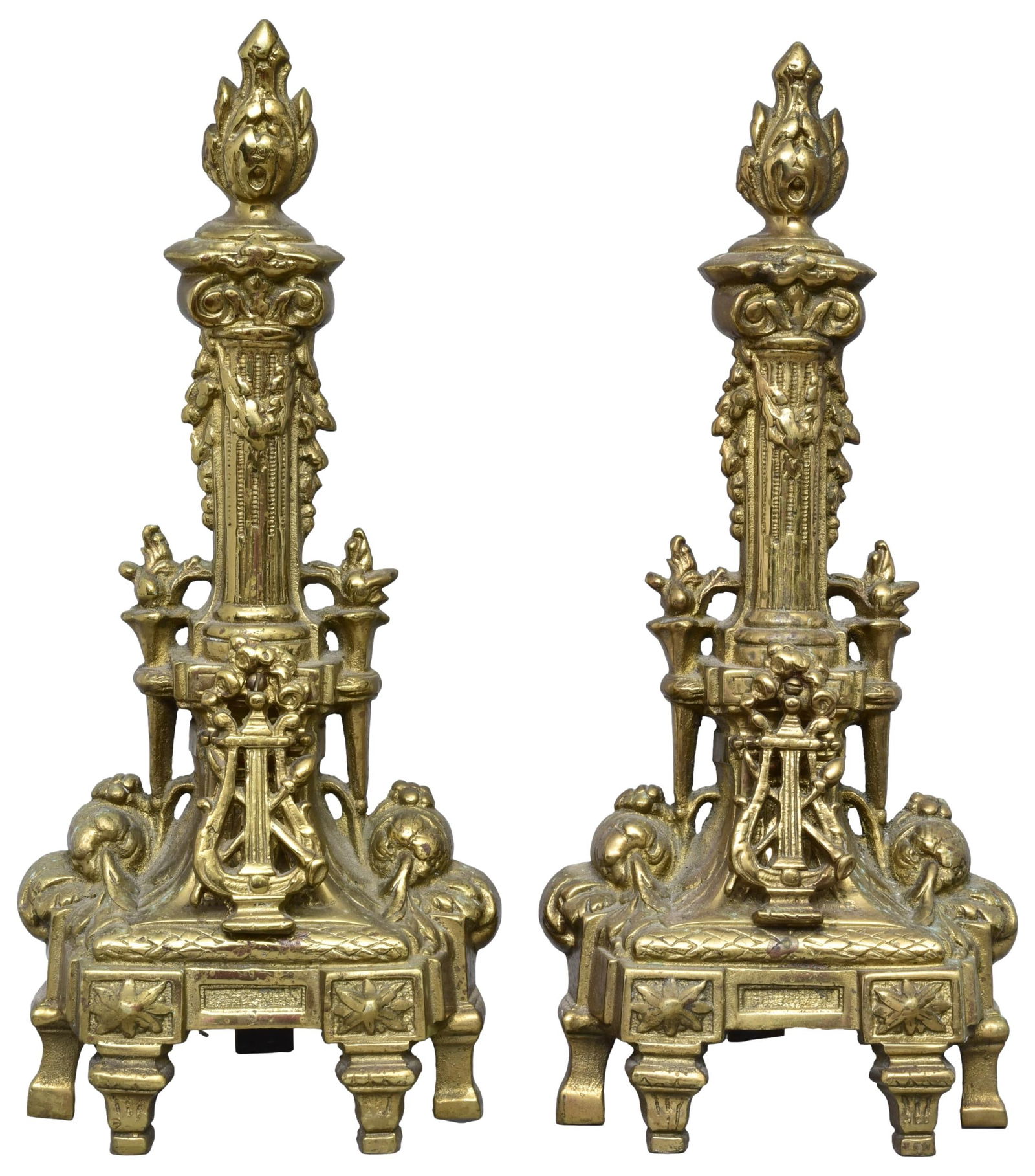 Early 20th Century Louis XV/XVI Style Cast Iron Gilt Andirons: Dimensions: 7 3/4”W x 6 1/2”D x 17 1/4”H The Arts Auction House offers local delivery to Manhattan, Connecticut and Westchester for most items excluding very large furniture. For a p