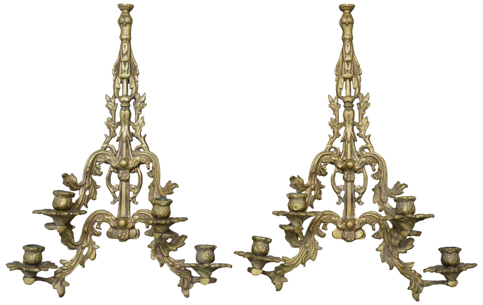 Pair of Gilt Brass Wall Candle Sconces (1 of 6)