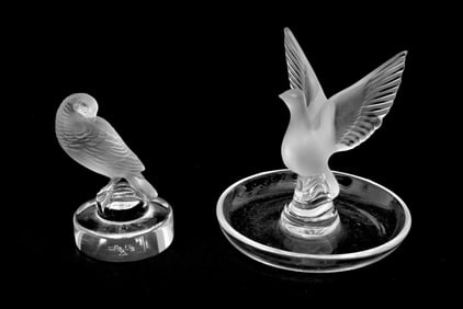 Lalique Thalie Dove Ring Dish and Turtle Dove Paperweight