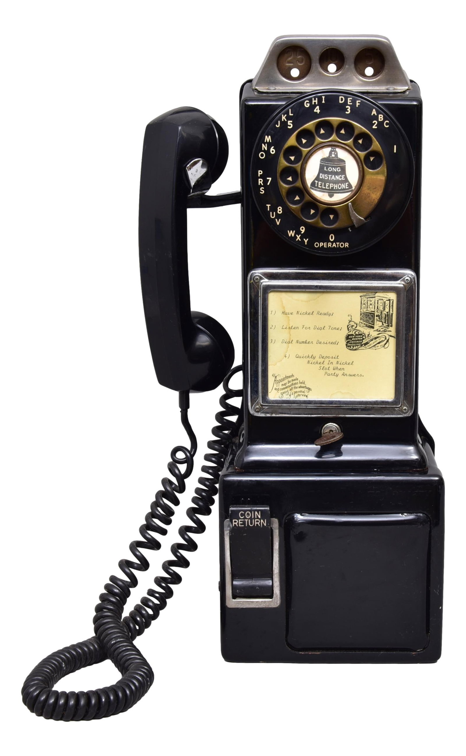 Working Vintage Pay Telephone: Dimensions: 8”W x 5”D x 18”H The Arts Auction House offers local delivery to Manhattan, Connecticut and Westchester for most items excluding very large furniture. For a price quote o