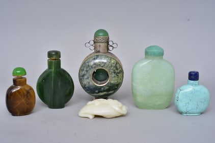 Chinese Jade, Serpentine, Turquoise and Agate Snuff Bottles and Ornament