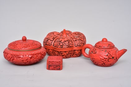 Collection of Cinnabar Boxes and Teapot
