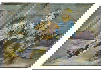 In the Manner of John George Brown Oil on Canvas Painting