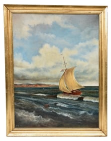 Signed Oil on Canvas Painting Depicting a Sailboat