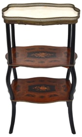 French Marquetry Inlaid Marble Top Etagere