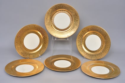Set of Six China Bavaria 22K Gold Rimmed Dinner Plates