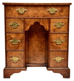 Baker George III Style Burl Walnut Kneehole Desk Chest