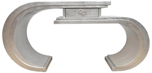 Curved Silver Leaf Post Modern Console Table