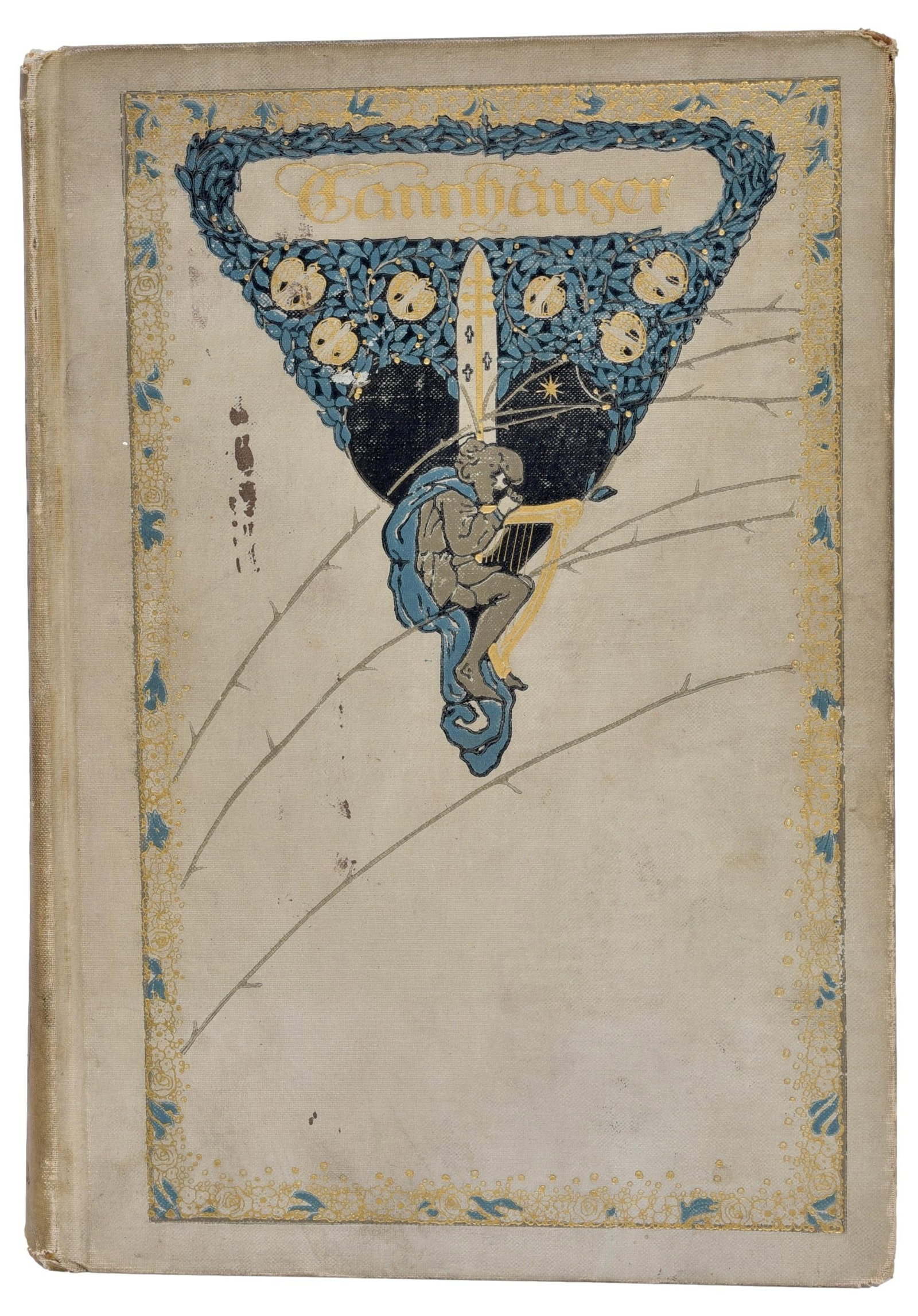 Tannhauser By Richard Wagner: Tannhäuser: A Dramatic Poem by Richard Wagner, freely translated into poetic form by T. W. Rolleston. The book features an Art Nouveau design on the cover. Illustrations by Hungarian artist Willy Pog