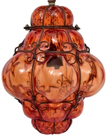Venetian Seguso Murano Bubble Glass Cage Pendant Light