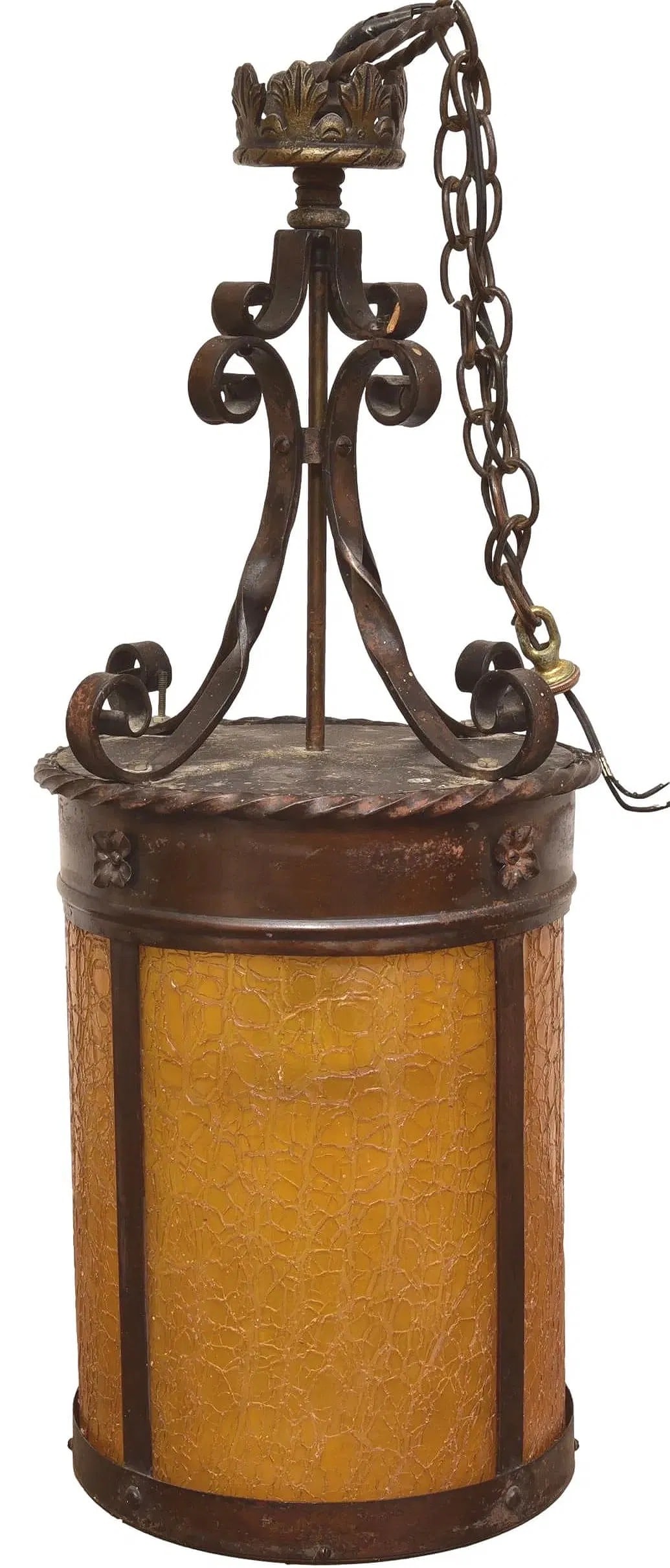 Antique Spanish Revival Cast Iron Lantern Pendant (1 of 6)