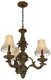 Three Light Bronze Chandelier With Beaded Silk Shades (2 of 2)