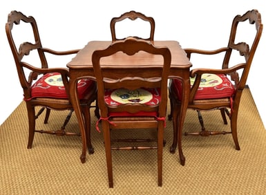 French Provincial Louis XV Style Walnut Game Table and Chairs