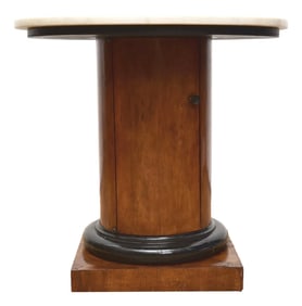 Empire Style Pedestal Cabinet Table With Marble Top