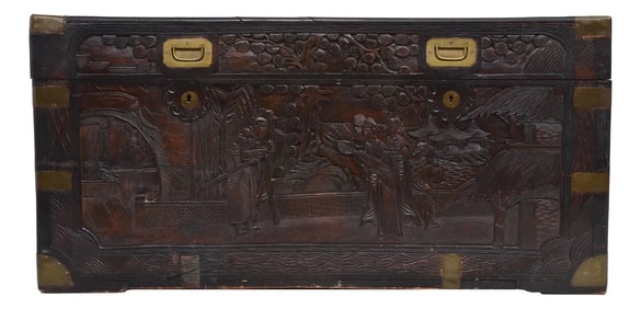 Chinese Figural Carved Wood Trunk