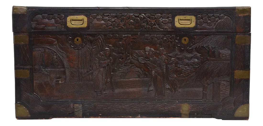 Chinese Figural Carved Wood Trunk (1 of 15)