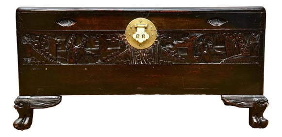 Chinese Export Camphor Chest with Carved Panels