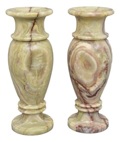 Pair of Hand Carved Onyx Pedestal Vases