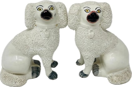 Pair Of English Staffordshire Style Poodle Figurines