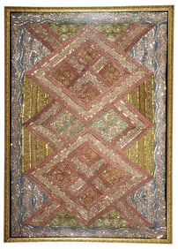 Mughal Style Hand Embroidered Silk Textile Tapestry